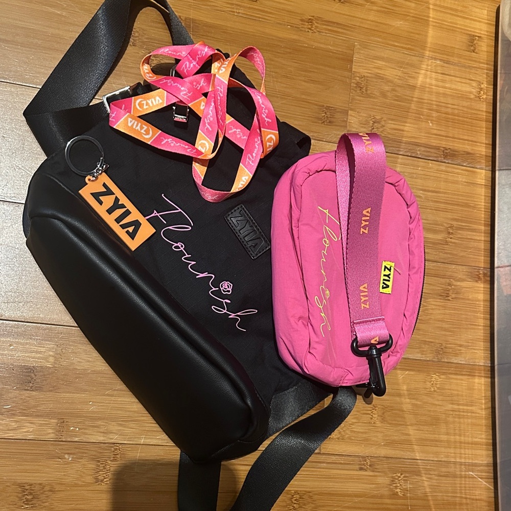 ZYIA Black and Pink Tote and Crossbody Set